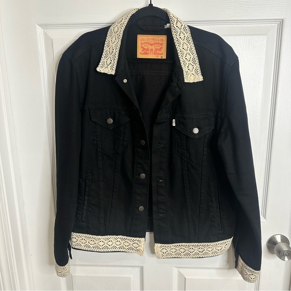 BLACK LEVI JACKET with custom lace trim medium - Picture 1 of 5